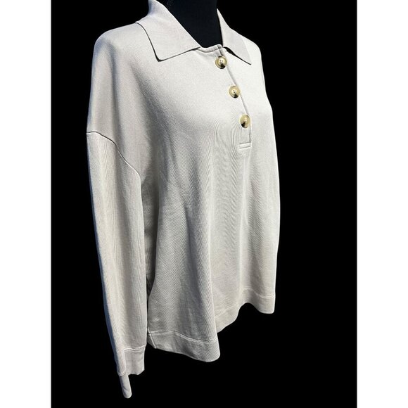 Vince Long-Sleeve Collared Pullover Top WOMEN L/G BEIGE Button Front SCANDINAVIA - Picture 4 of 9